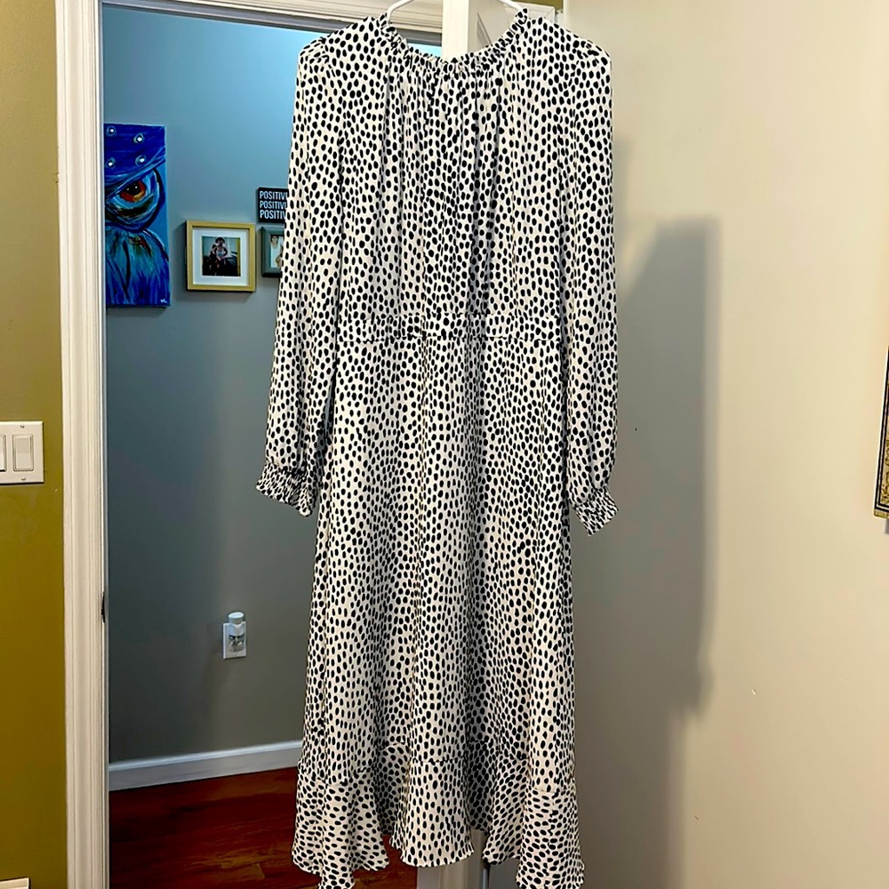 J Crew Factory Women's Ruffle Neck Oncilla Print Peasant Dress - Size 14